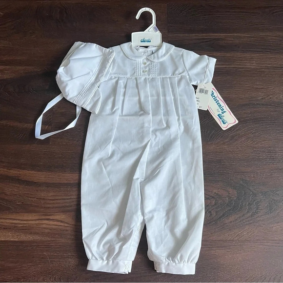 Vintage Christening By Alexis Peter Pan Collar Infant Romper & Hat 6mo heirloom - Picture 1 of 7